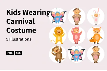 Kinder tragen Karnevalskostüme Illustrationspack
