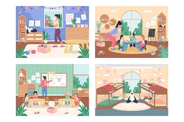 Kindergarten Daily Routine Illustration Pack