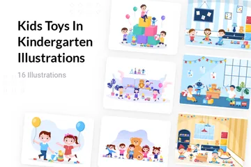 Kinderspielzeug im Kindergarten Illustrationspack