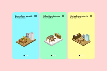 Kitchen Room Isometric Illustration Pack