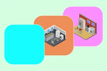 Kitchen Room Isometric Illustration Pack