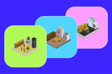 Kitchen Room Isometric Illustration Pack
