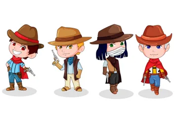 Kleiner Cowboy-Charakter Illustrationspack