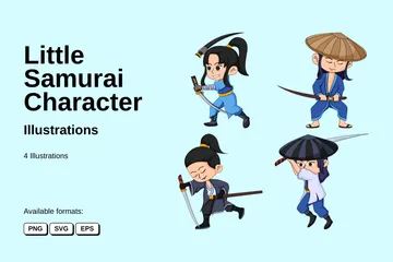 Kleiner Samurai-Charakter Illustrationspack