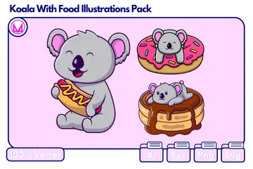 Koala avec de la nourriture Pack d'Illustrations