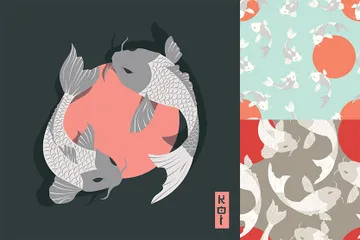 Koi-Fische – Illustrationen und Muster Illustrationspack