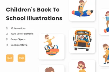 La rentrée scolaire des enfants Pack d'Illustrations