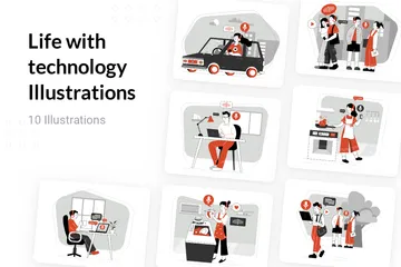 La vie avec la technologie Pack d'Illustrations