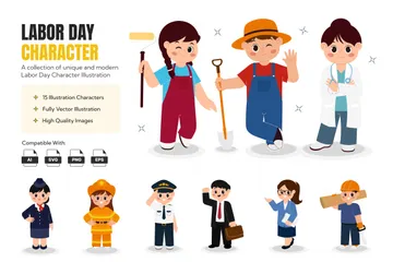 Labor Day Cute Character Illustration Pack