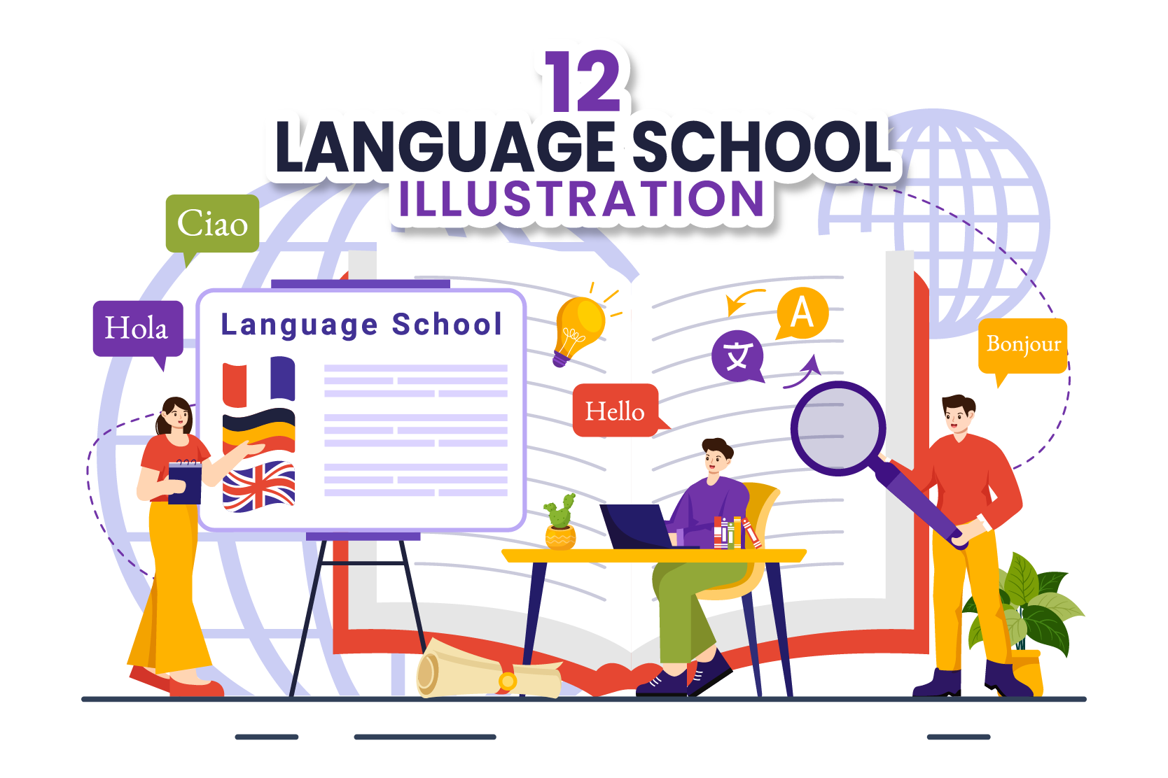 Premium Language School Illustration pack from School & Education ...