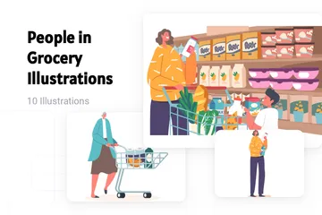 Les gens à l'épicerie Pack d'Illustrations