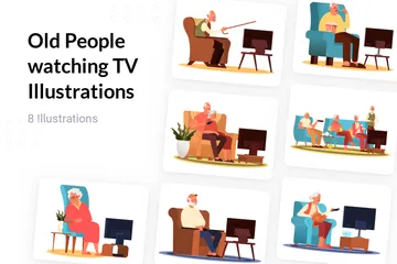 Personnes âgées regardant la télévision Pack d'Illustrations