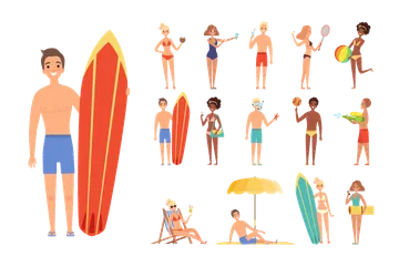 Menschen am Strand Illustrationspack