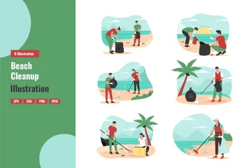 Leute, die den Strand säubern Illustrationspack