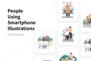 Menschen, die Smartphones benutzen Illustrationspack