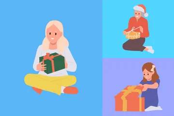 Menschen mit Geschenken Illustrationspack
