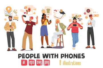 Menschen mit Telefonen Illustrationspack