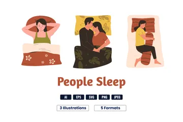 Menschen schlafen im Bett Illustrationspack
