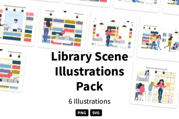 Library Scene Illustration Pack