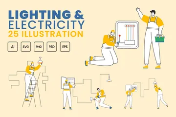 Lighting And Electricity Energy Illustration Pack