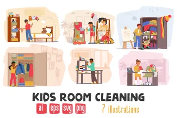 Limpieza de habitaciones de niños Paquete de Ilustraciones