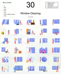 Limpieza de ventanas Paquete de Ilustraciones