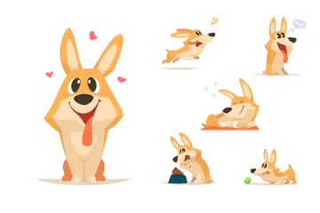Cachorro divertido de dibujos animados lindo Paquete de Ilustraciones