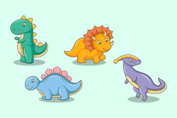 Lindo personaje de dinosaurio Paquete de Ilustraciones