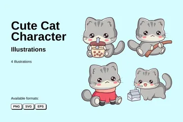 Lindo personaje de gato Paquete de Ilustraciones