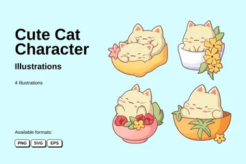 Lindo personaje de gato Illustration Pack