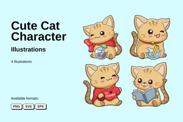 Lindo personaje de gato Illustration Pack