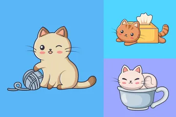 Lindo personaje de gato Paquete de Ilustraciones