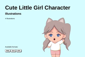 Lindo personaje de niña Paquete de Ilustraciones