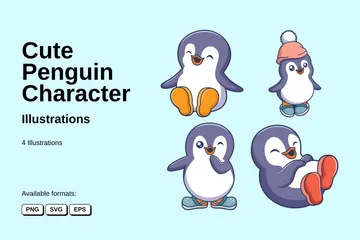 Lindo personaje de pingüino Paquete de Ilustraciones