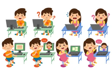 Little Children Using Technology Devices Illustration Pack