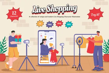 Live-Shopping-Charakter Illustrationspack