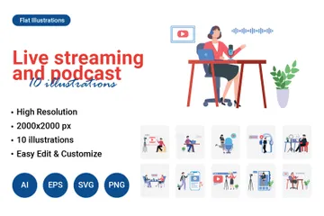 Live Streaming And Podcast Illustration Pack