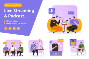 Live Streaming & Podcast Illustration Pack