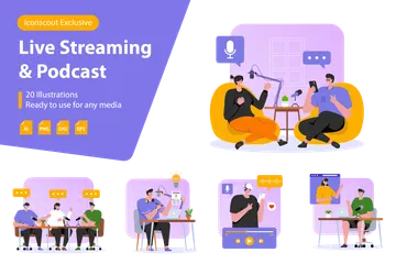 Live-Streaming und Podcast Illustration Pack