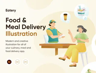 Livraison de nourriture et de repas Pack d'Illustrations