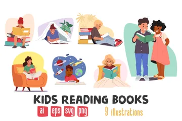 Enfants lisant des livres Pack d'Illustrations