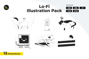Lo-fi Cute Nostalgic 2D Line Characters, Objects Pack Illustration Pack