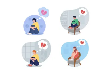 Lonely Teen Upset Over Breakup Illustration Pack