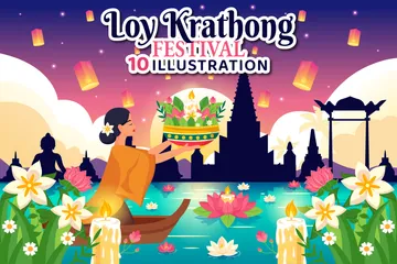 Loy Krathong Festival Illustration Pack