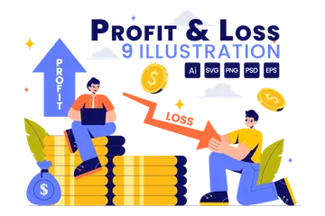 Lucros e perdas de negócios Illustration Pack