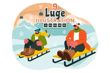 Descente en luge d'hiver Pack d'Illustrations