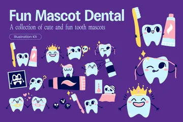 Spaß Maskottchen Dental Pädagogisch Illustrationspack