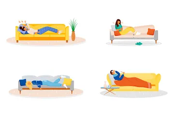 Lying On Couch Illustration Pack