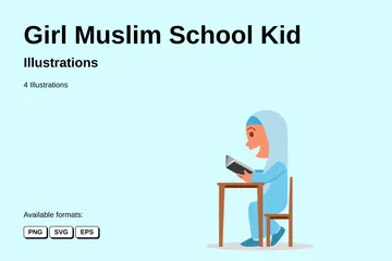 Mädchen, muslimisches Schulkind Illustrationspack