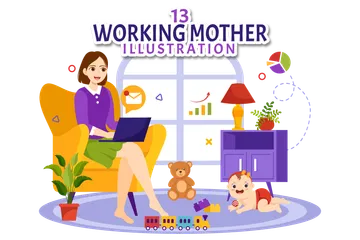 Mãe trabalhadora Pacote de Ilustrações